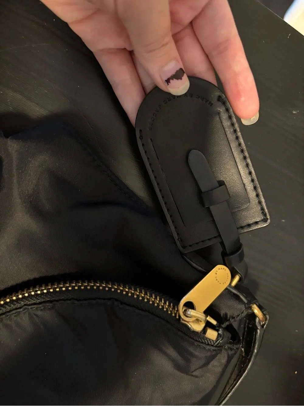 Marc Jacobs Black Nylon Messenger Bag with Gold Accents
